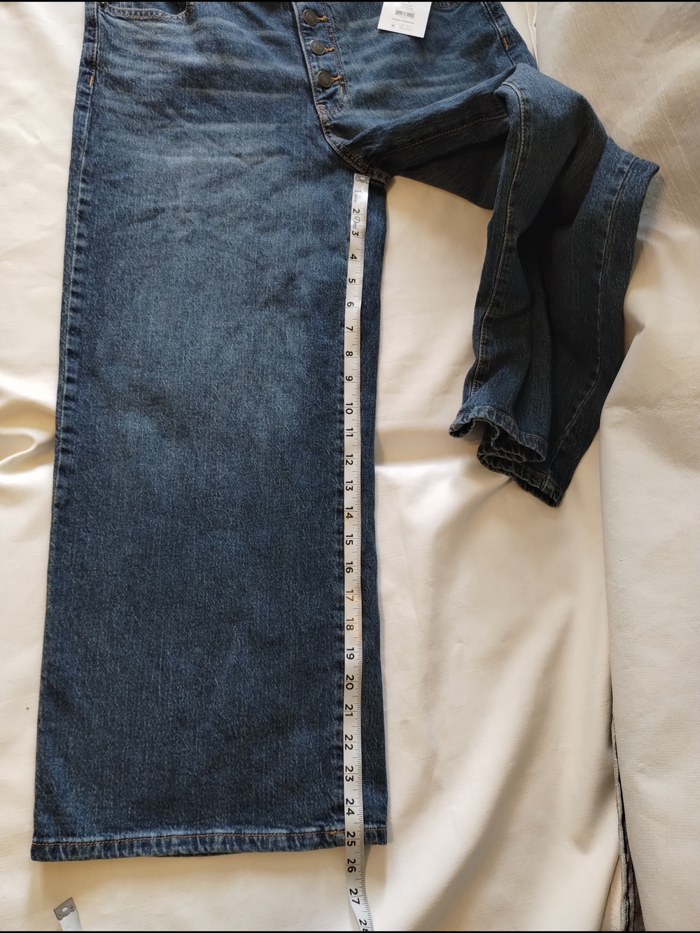 Time and Tru Women's Dark Blue Relaxed Wide-Leg Button-Fly Jeans - Picture 4 of 10